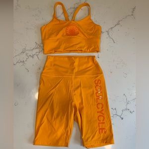 SoulCycle Biker Short Sports Bra Matching Workout Set Size Small Yellow Orange
